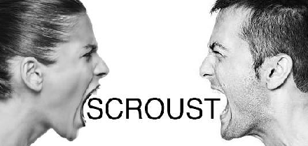 Scroust Title: Two people on either side yelling towards each other.